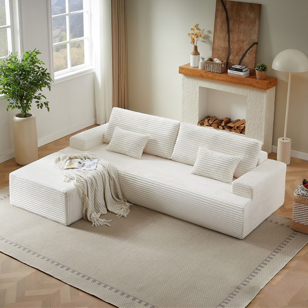Small living room tofu block high-density rebound sponge compression sofa, living room straight row three person seat+noble concubine seat can be arranged straight row white - 画像 (2)