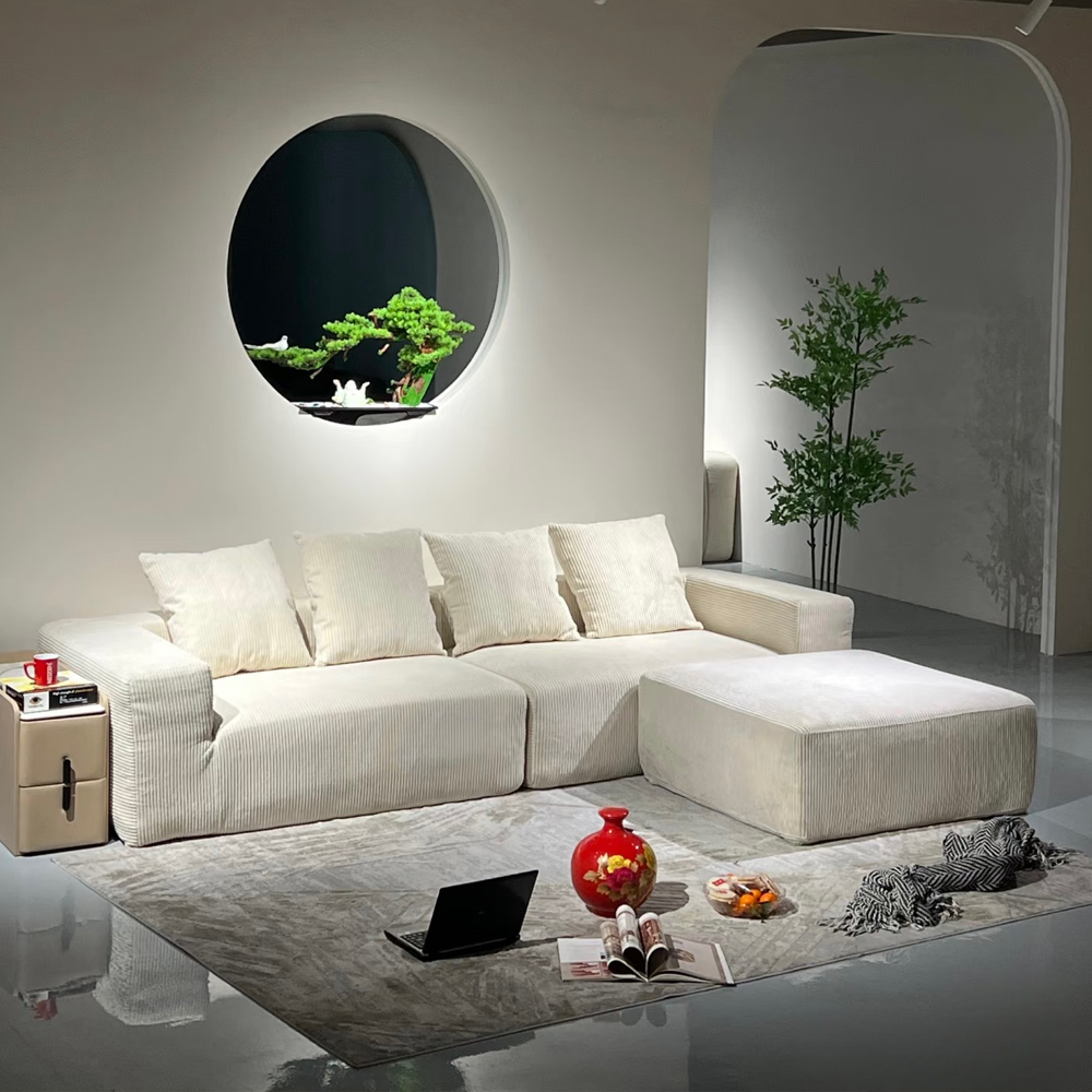 Small living room tofu block high-density rebound sponge compression sofa, living room straight row three person seat+noble concubine seat can be arranged straight row white - 画像 (3)