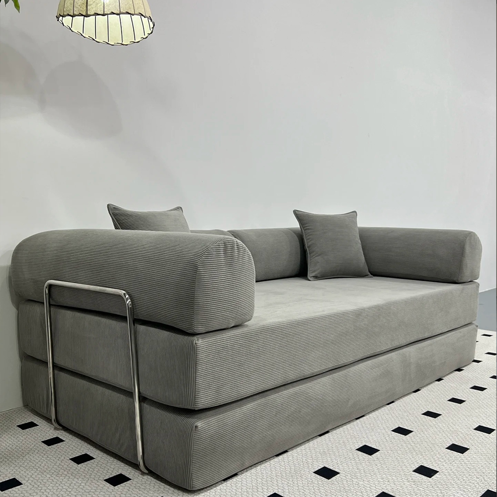 Small bedroom internet famous high-density rebound sponge compression sofa, modern living room straight row sofa, three seater gray - 画像 (2)