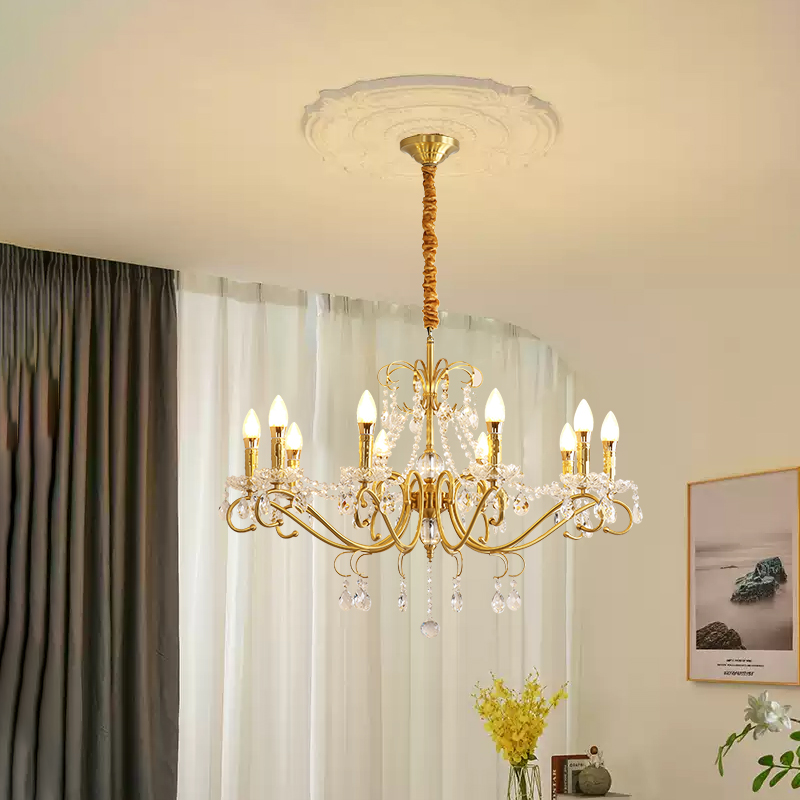 French medieval style candle pendant light American retro living room light dining room bedroom art pastoral style light luxury crystal light-8101 - Image 3