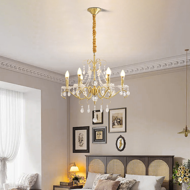 French medieval style candle pendant light American retro living room light dining room bedroom art pastoral style light luxury crystal light-8101 - Image 6