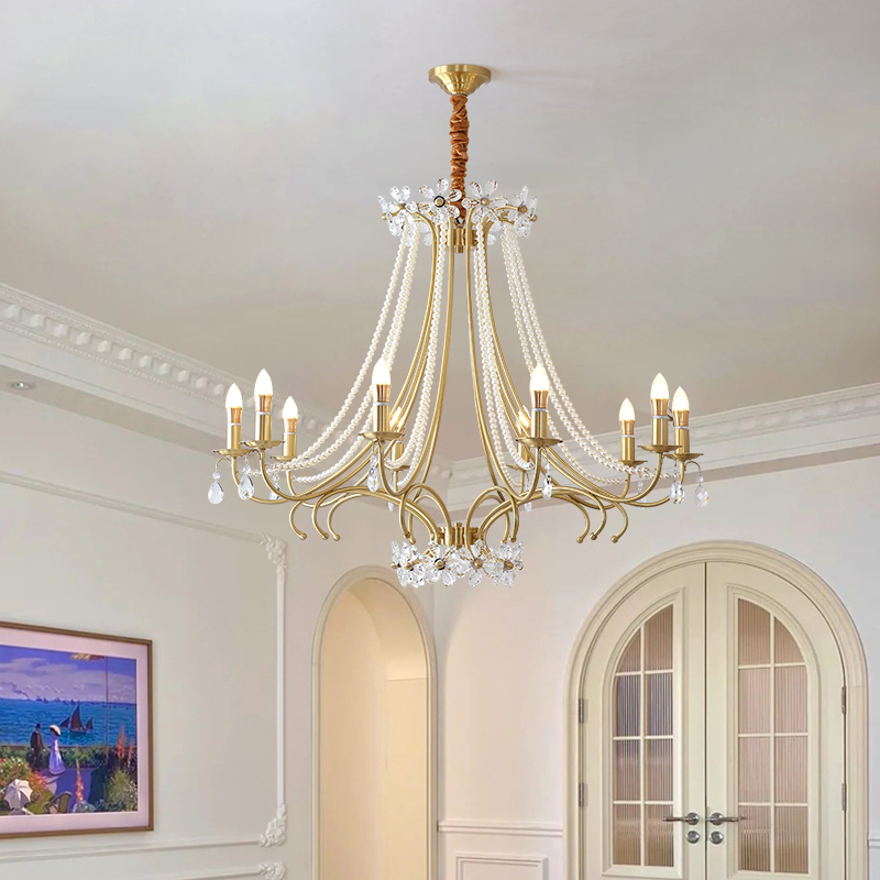 French crystal chandelier villa living room lamp duplex hall master lamp bedroom lamp fixture - Hình ảnh 3