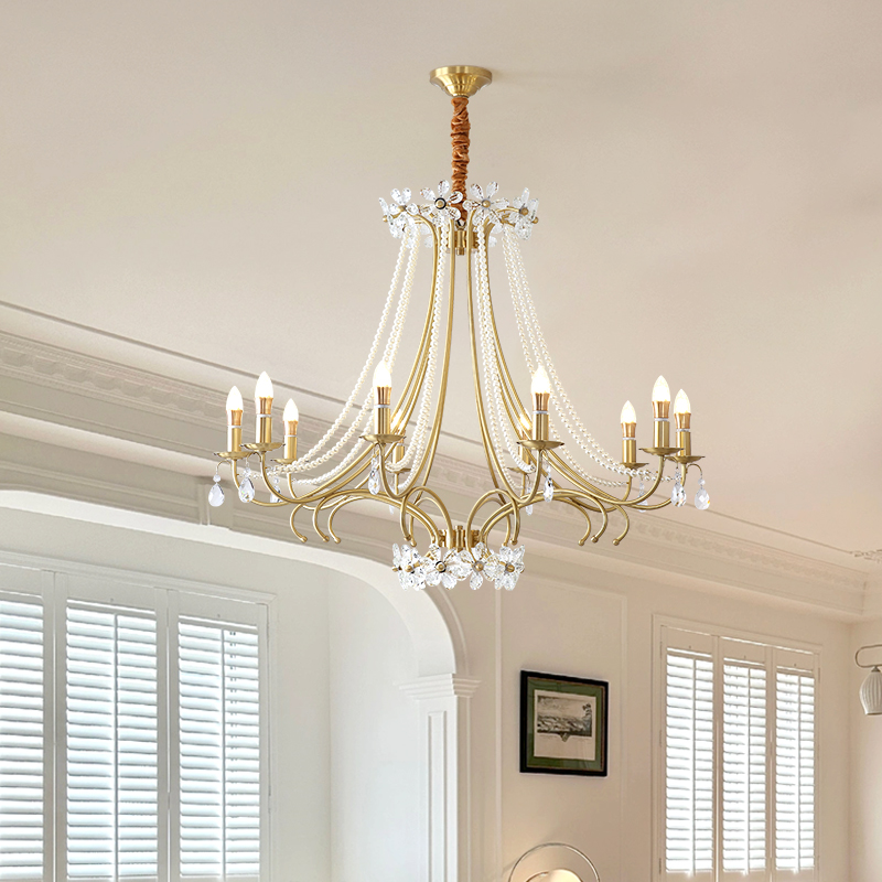 French crystal chandelier villa living room lamp duplex hall master lamp bedroom lamp fixture - Hình ảnh 4
