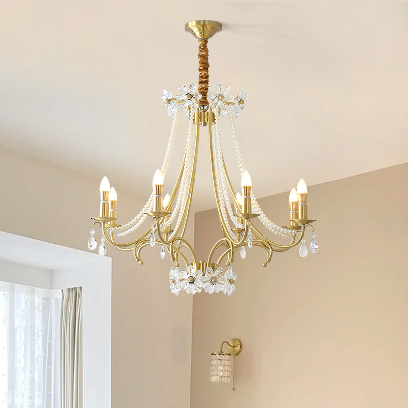 French crystal chandelier villa living room lamp duplex hall master lamp bedroom lamp fixture - Hình ảnh 5