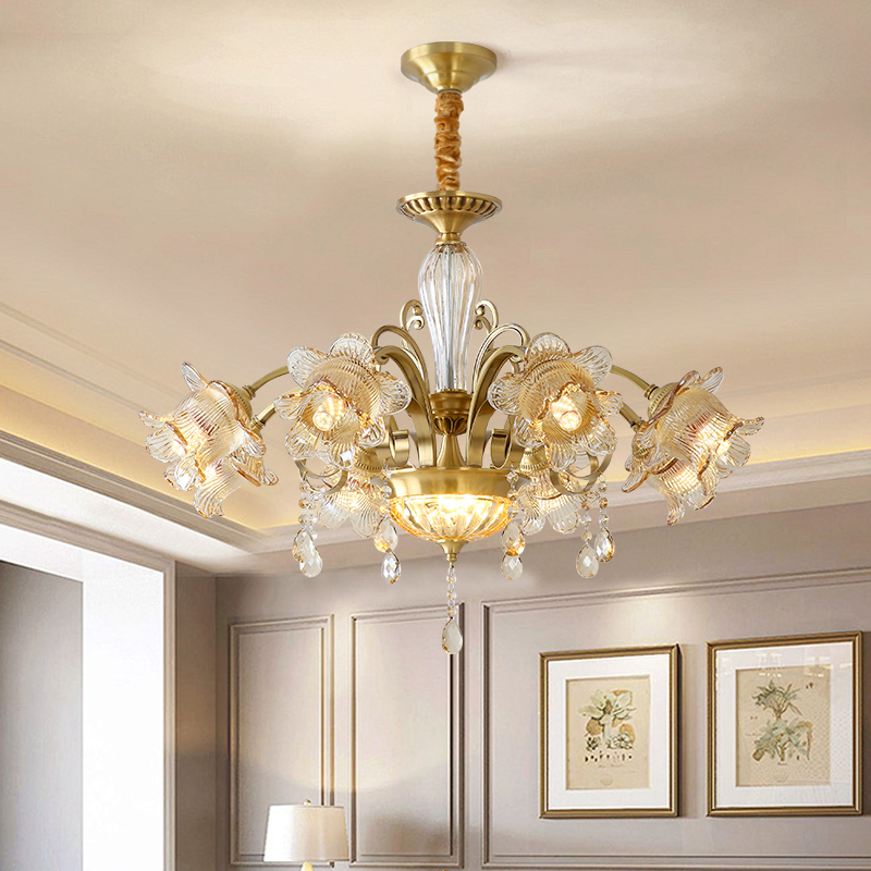 European style all copper pendant light, living room light, main light, American style light luxury duplex building, dining room light, bedroom light, study light-8130 - Imagen 3