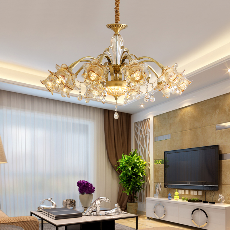 European style all copper pendant light, living room light, main light, American style light luxury duplex building, dining room light, bedroom light, study light-8130 - Imagen 4
