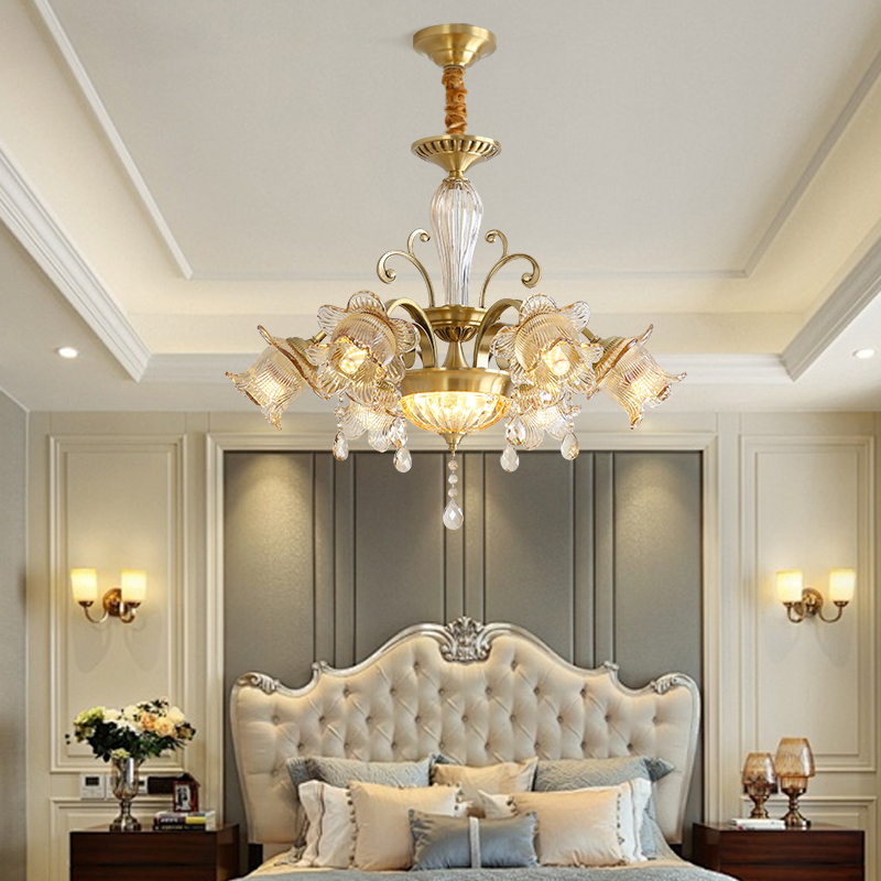 European style all copper pendant light, living room light, main light, American style light luxury duplex building, dining room light, bedroom light, study light-8130 - Imagen 5