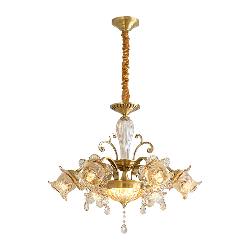 European style all copper pendant light, living room light, main light, American style light luxury duplex building, dining room light, bedroom light, study light-8130 - Imagen 9