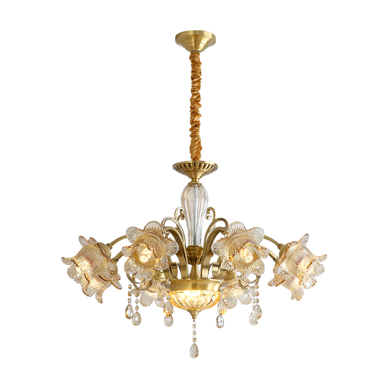 European style all copper pendant light, living room light, main light, American style light luxury duplex building, dining room light, bedroom light, study light-8130 - Imagen 10