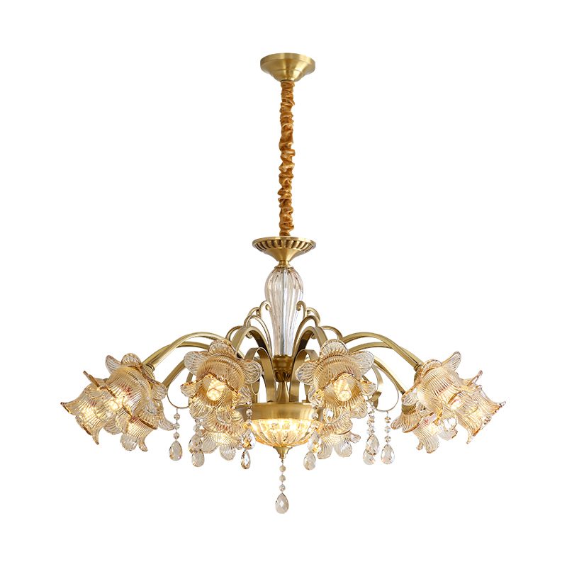 European style all copper pendant light, living room light, main light, American style light luxury duplex building, dining room light, bedroom light, study light-8130 - Imagen 11