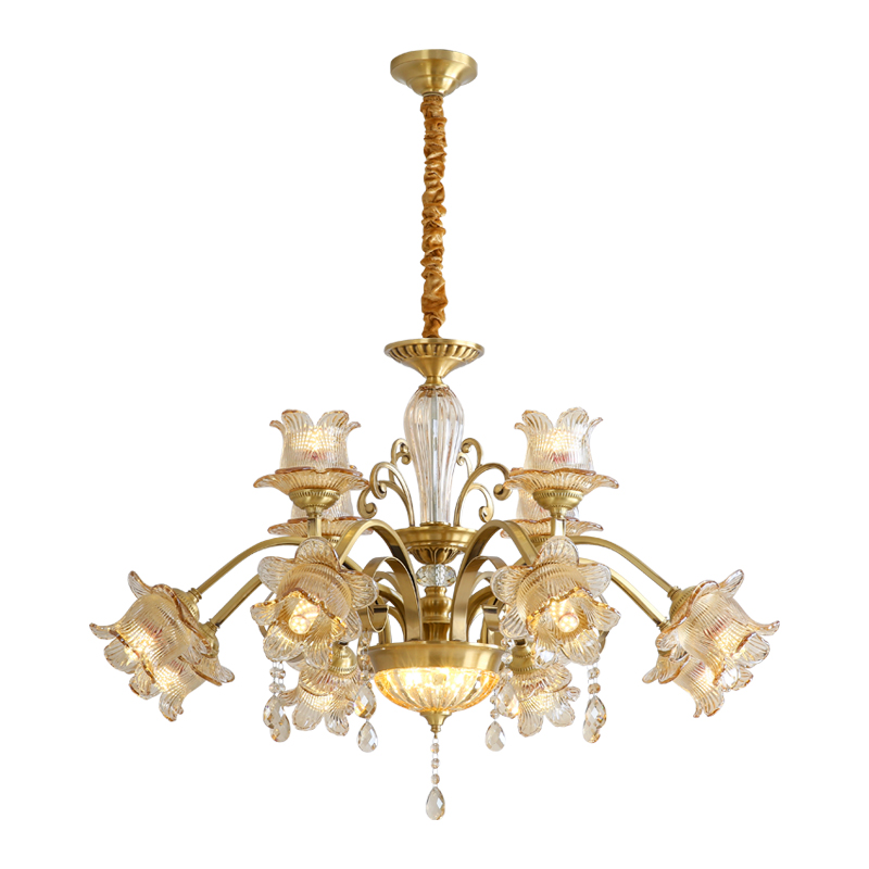 European style all copper pendant light, living room light, main light, American style light luxury duplex building, dining room light, bedroom light, study light-8130 - Imagen 12
