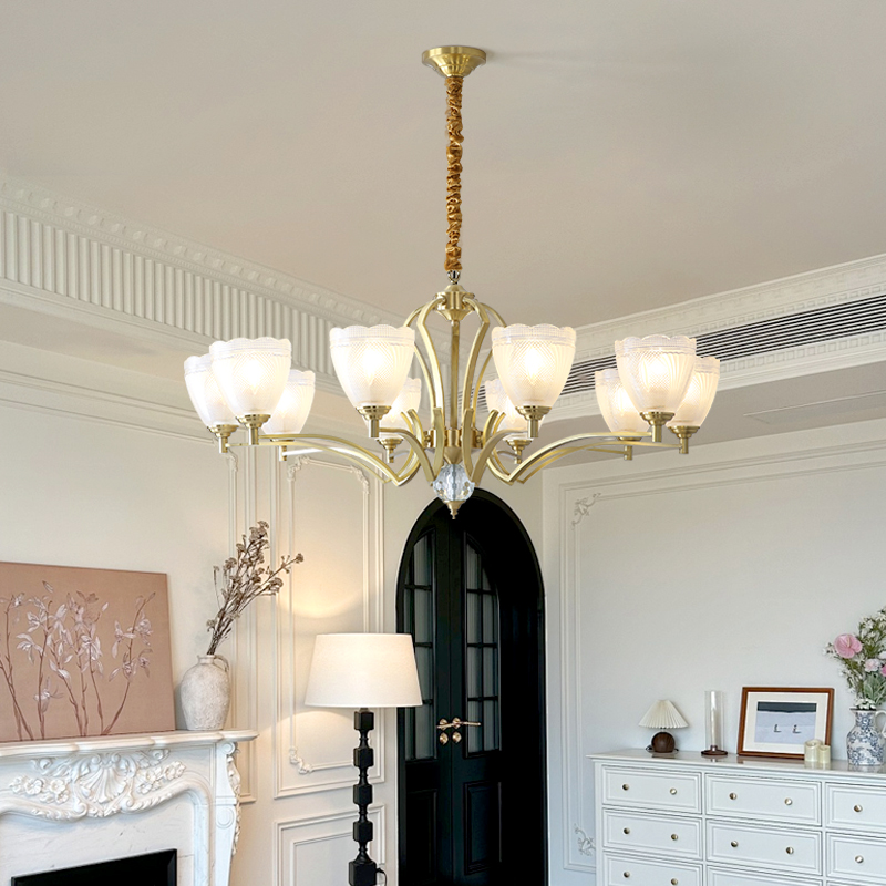French retro cream style pendant light with flowers, internet famous atmosphere, glass living room, grand dining room light, study bedroom lighting-8135 - 画像 (3)