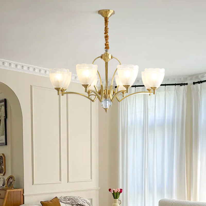 French retro cream style pendant light with flowers, internet famous atmosphere, glass living room, grand dining room light, study bedroom lighting-8135 - 画像 (5)