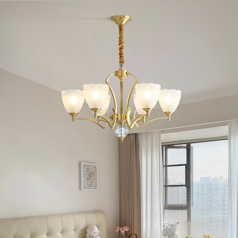 French retro cream style pendant light with flowers, internet famous atmosphere, glass living room, grand dining room light, study bedroom lighting-8135 - 画像 (7)