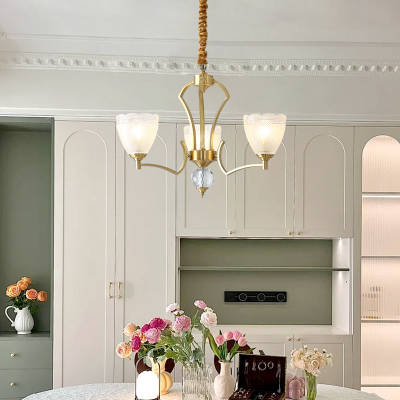 French retro cream style pendant light with flowers, internet famous atmosphere, glass living room, grand dining room light, study bedroom lighting-8135 - 画像 (8)