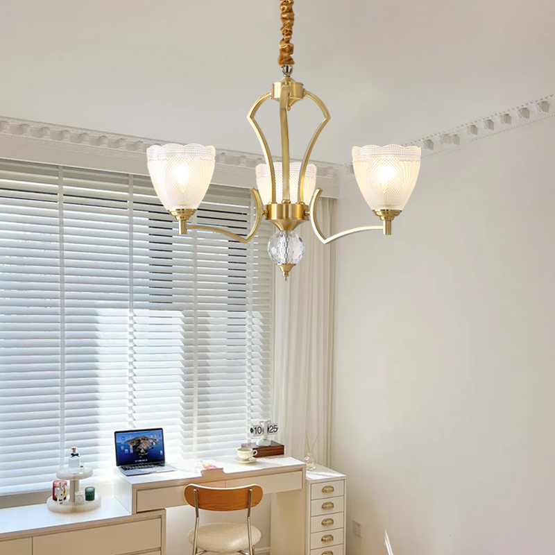 French retro cream style pendant light with flowers, internet famous atmosphere, glass living room, grand dining room light, study bedroom lighting-8135 - 画像 (9)