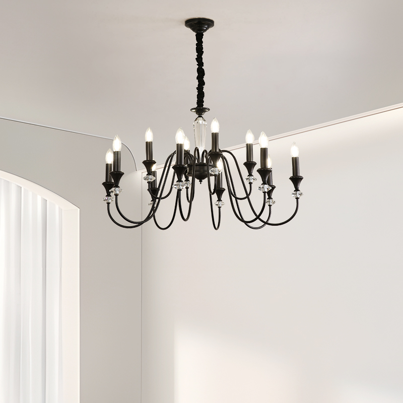 Digya French Retro Black Crystal Candle Pendant European Vintage Living Room Bedroom Atmospheric Luxury Lighting-8845 - 이미지 4