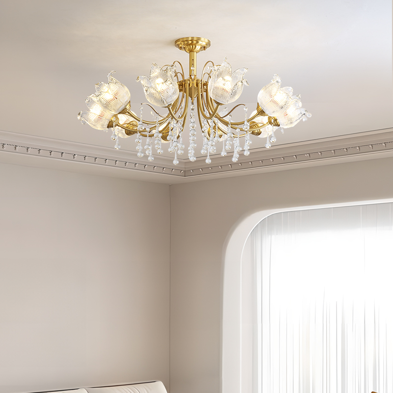 American style light luxury all copper living room light, European style crystal all copper pendant light, villa dining room bedroom light fixture-8883 - Hình ảnh 3