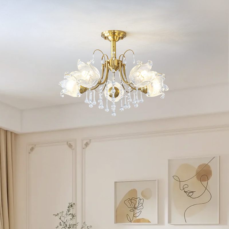 American style light luxury all copper living room light, European style crystal all copper pendant light, villa dining room bedroom light fixture-8883 - Hình ảnh 4
