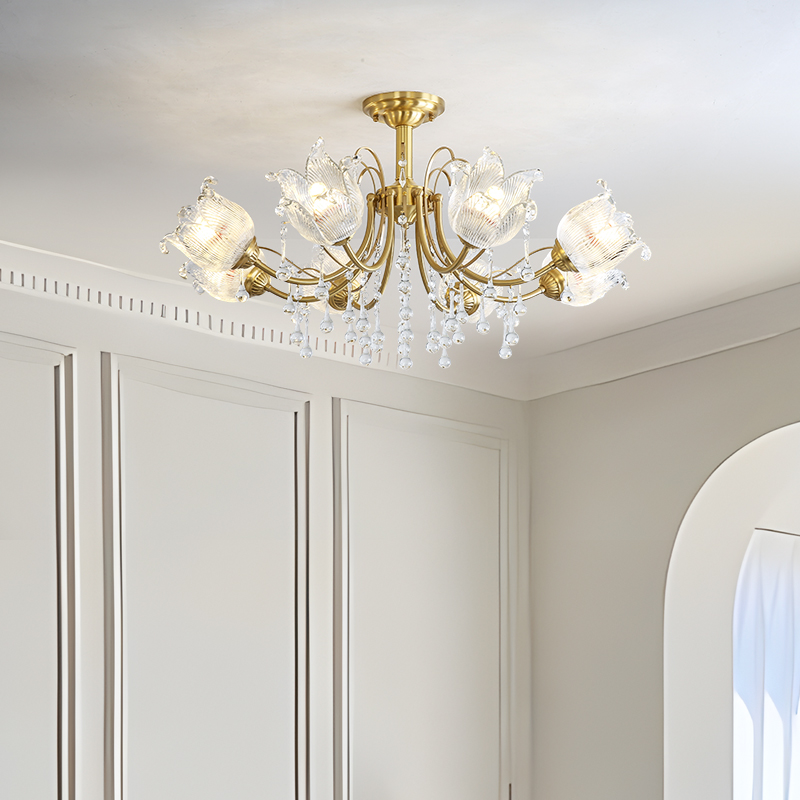 American style light luxury all copper living room light, European style crystal all copper pendant light, villa dining room bedroom light fixture-8883 - Hình ảnh 5
