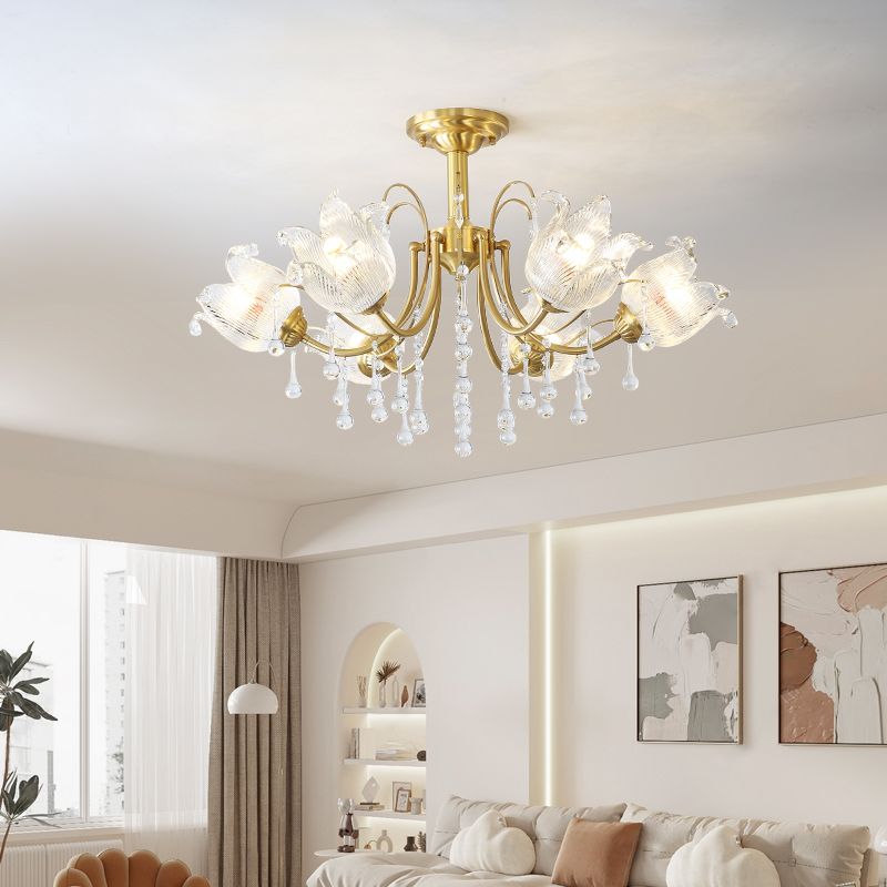 American style light luxury all copper living room light, European style crystal all copper pendant light, villa dining room bedroom light fixture-8883 - Hình ảnh 6