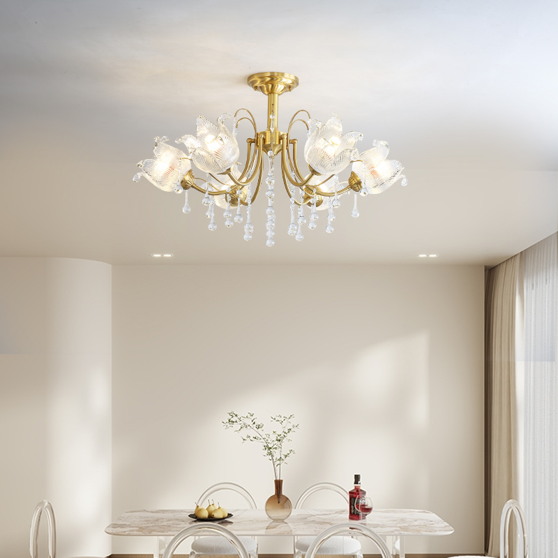 American style light luxury all copper living room light, European style crystal all copper pendant light, villa dining room bedroom light fixture-8883 - Hình ảnh 7