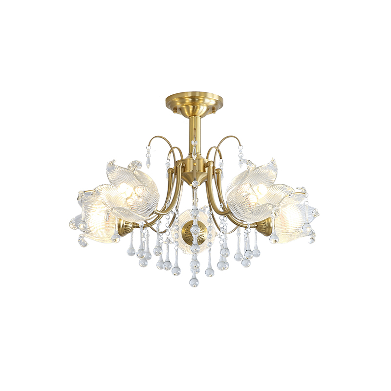 American style light luxury all copper living room light, European style crystal all copper pendant light, villa dining room bedroom light fixture-8883 - Hình ảnh 8