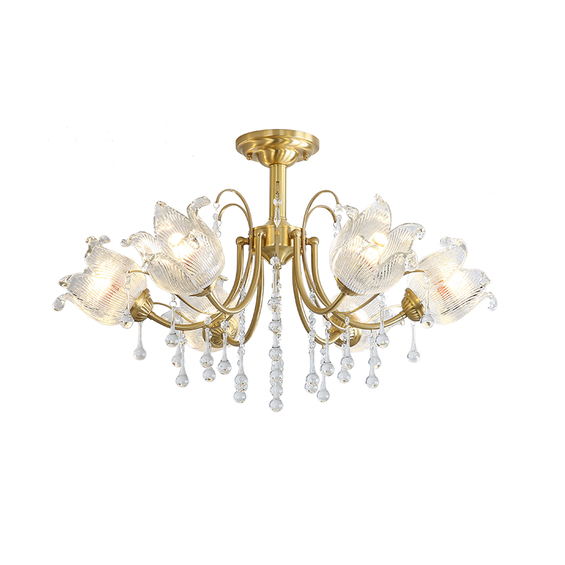 American style light luxury all copper living room light, European style crystal all copper pendant light, villa dining room bedroom light fixture-8883 - Hình ảnh 9