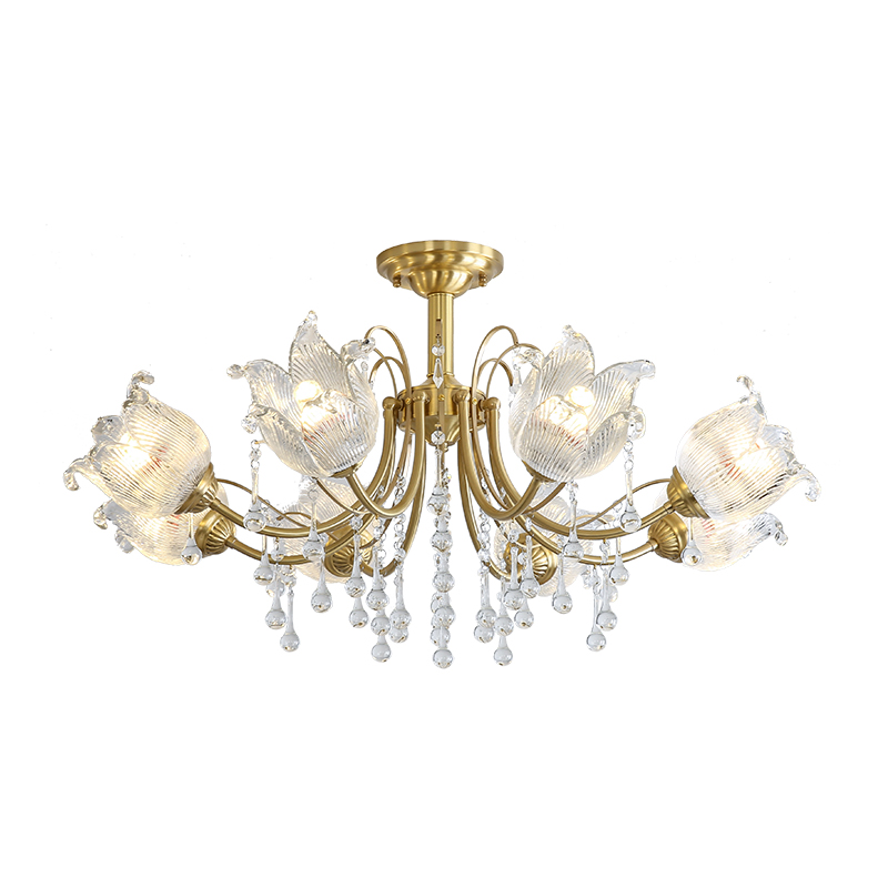 American style light luxury all copper living room light, European style crystal all copper pendant light, villa dining room bedroom light fixture-8883 - Hình ảnh 10
