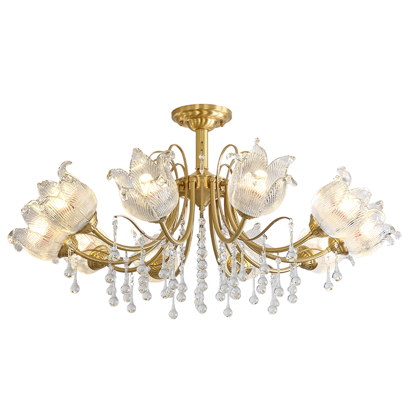 American style light luxury all copper living room light, European style crystal all copper pendant light, villa dining room bedroom light fixture-8883 - Hình ảnh 11