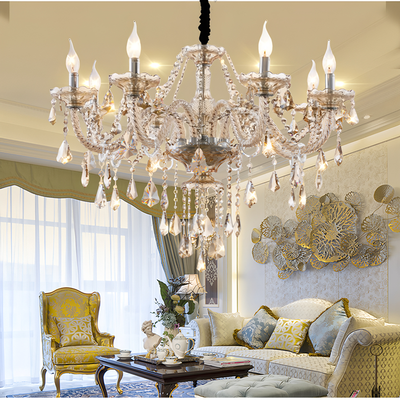 Cognac color double-layer European crystal chandelier, duplex villa staircase candle lamp, hotel engineering lamp, large chandelier-6059 - Imagen 4