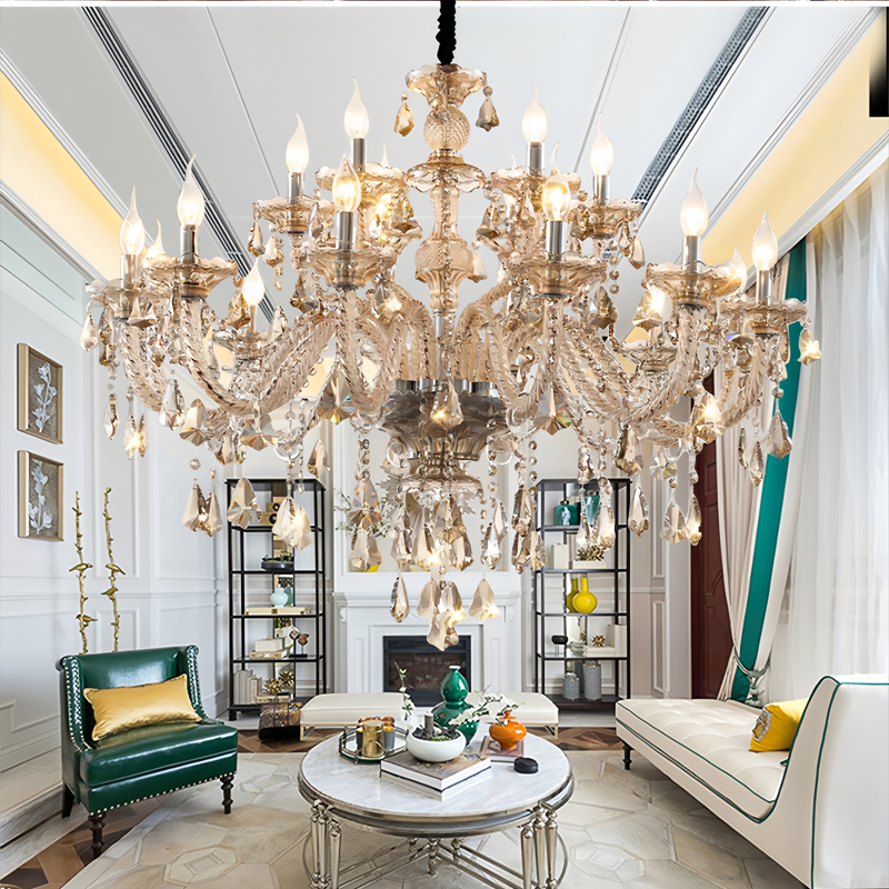 Cognac color double-layer European crystal chandelier, duplex villa staircase candle lamp, hotel engineering lamp, large chandelier-6059 - Imagen 7