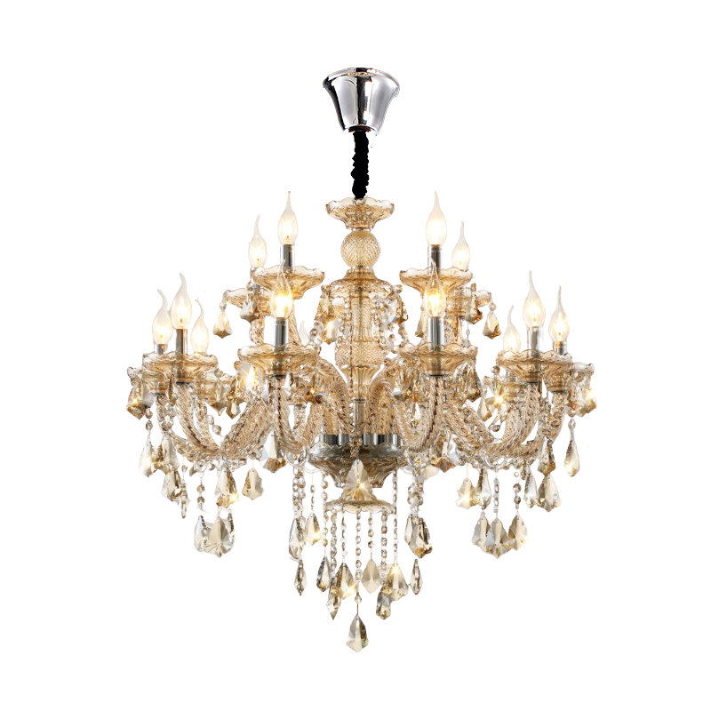 Cognac color double-layer European crystal chandelier, duplex villa staircase candle lamp, hotel engineering lamp, large chandelier-6059 - Imagen 16