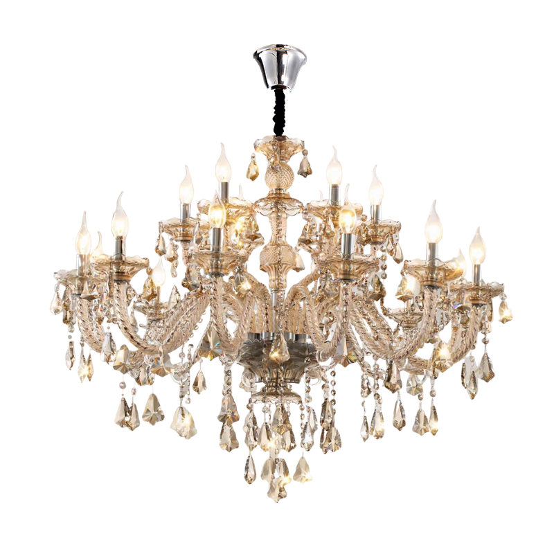Cognac color double-layer European crystal chandelier, duplex villa staircase candle lamp, hotel engineering lamp, large chandelier-6059 - Imagen 17