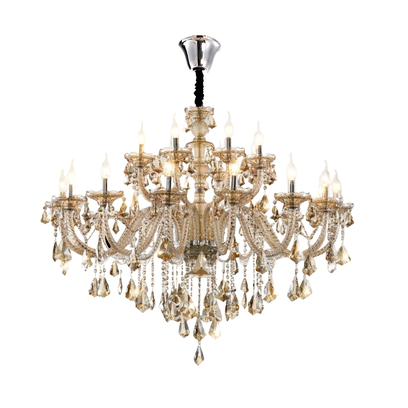 Cognac color double-layer European crystal chandelier, duplex villa staircase candle lamp, hotel engineering lamp, large chandelier-6059 - Imagen 18