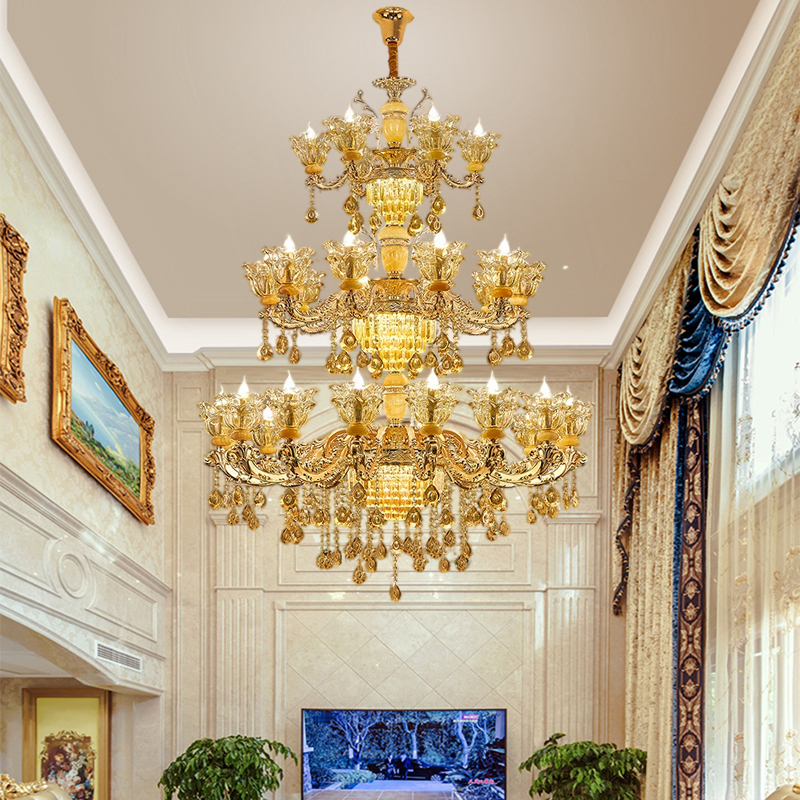 European style duplex building with crystal chandelier, suspended ceiling, third floor, fourth floor villa, living room, hotel staircase, long chandelier-33165 — изображение 9