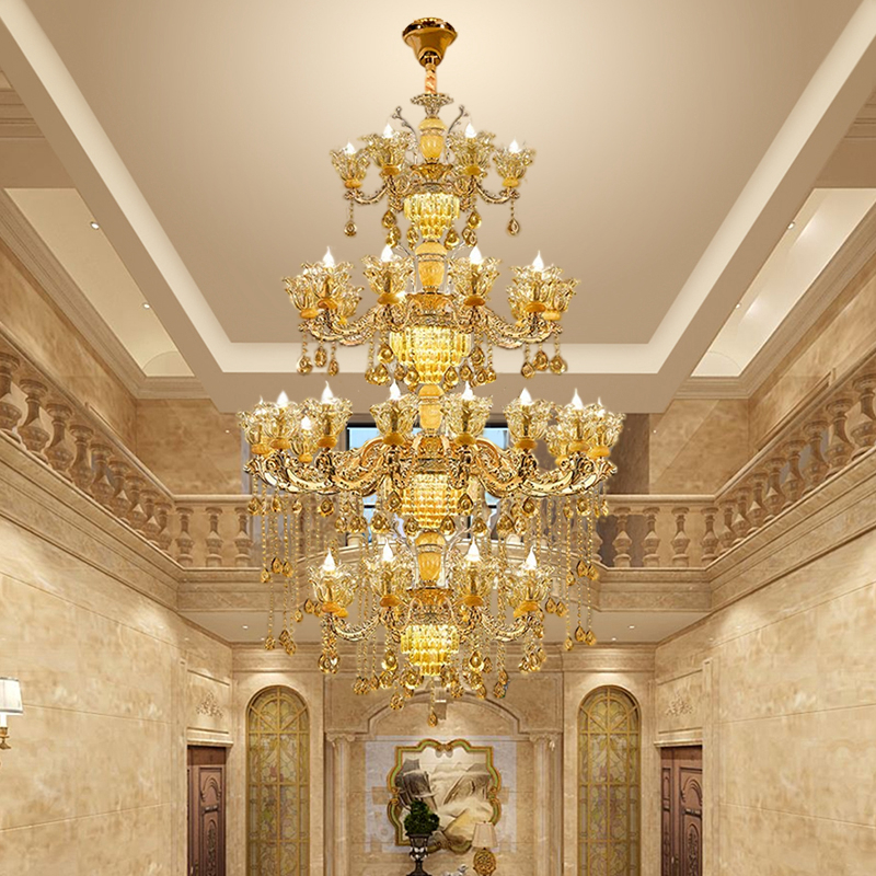 European style duplex building with crystal chandelier, suspended ceiling, third floor, fourth floor villa, living room, hotel staircase, long chandelier-33165 — изображение 10