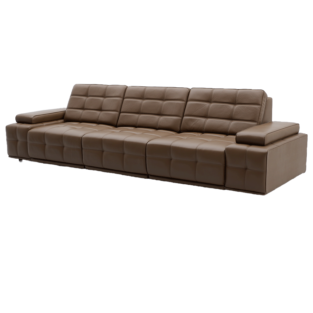 Đầu da bò/nửa da nhỏ da bò màu vàng nâu thẳng hàng ghế sofa ba người-S-5002 - Ảnh 12