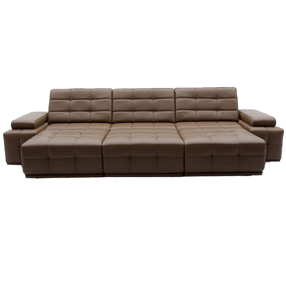 Đầu da bò/nửa da nhỏ da bò màu vàng nâu thẳng hàng ghế sofa ba người-S-5002 - Ảnh 13