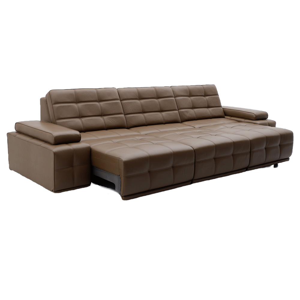 Đầu da bò/nửa da nhỏ da bò màu vàng nâu thẳng hàng ghế sofa ba người-S-5002 - Ảnh 14