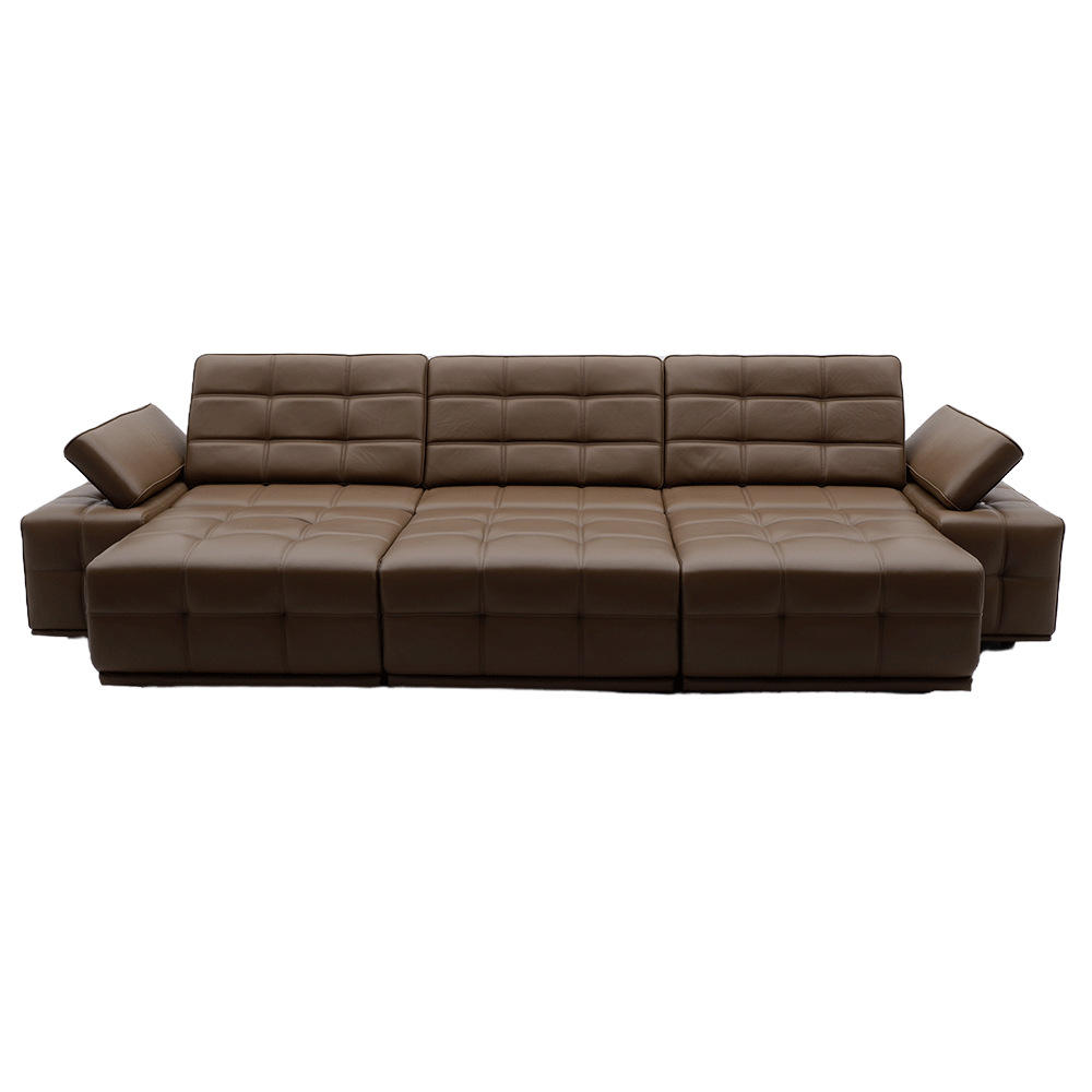 Đầu da bò/nửa da nhỏ da bò màu vàng nâu thẳng hàng ghế sofa ba người-S-5002 - Ảnh 17
