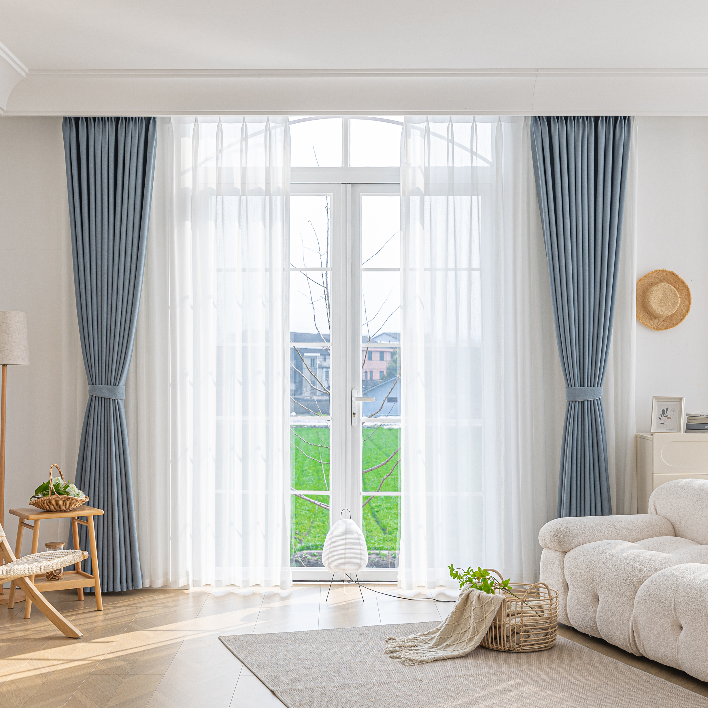 Sợi pha trộn rèm trắng-Lông vũ 1851