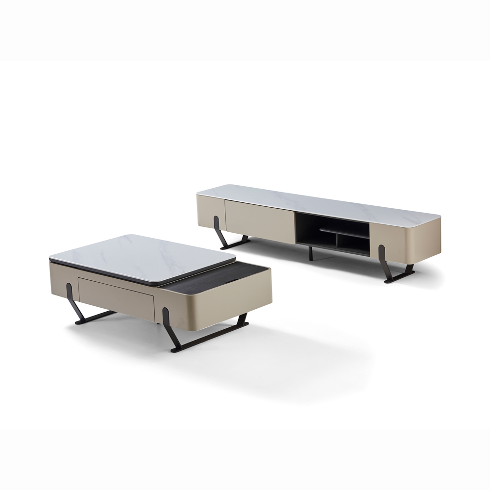 Bàn cà phê gỗ mặt đá tinh thể khung thép carbon-ZY301（Home Love） - Ảnh 2