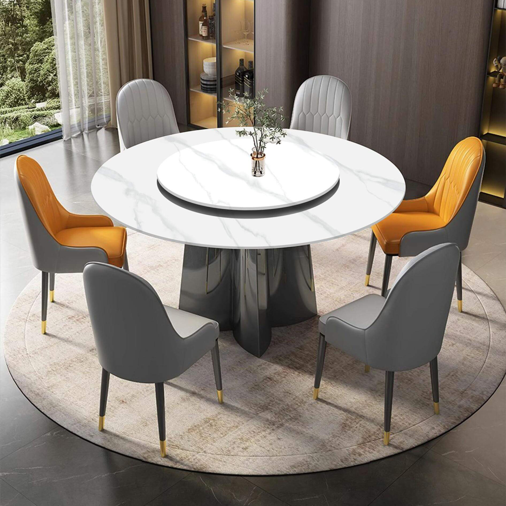 Bàn ăn tròn mặt đá tinh thể-Màu trắng /Màu bạc CZ2402Y（China Rock Slab） - Ảnh 2