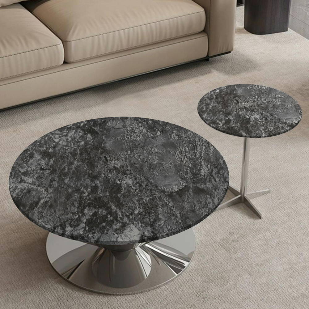Bộ bàn trà đôi  mặt đá sa thạch đen hiện đại-Mặt đá tấm đen + Chân kim loại CJ2427Y (China Rock Slab) - Ảnh 2
