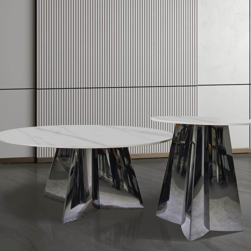 Bộ bàn trà đôi hiện đại-Màu trắng +Màu bạc PTCJ2402Y (China Rock Slab) - Ảnh 2